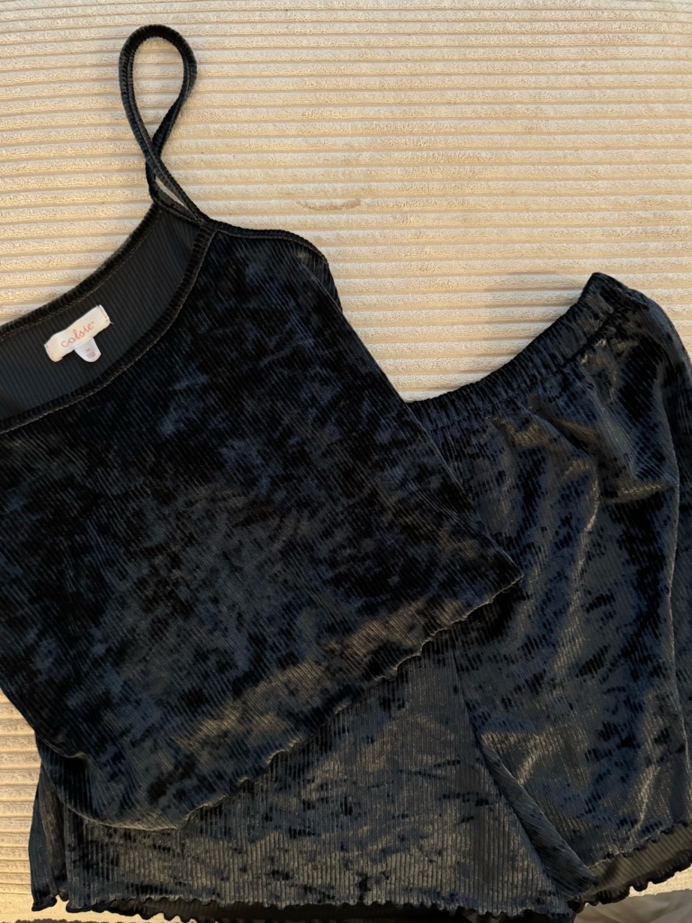 Colsie Black Crushed Velvet Cami and short pj set